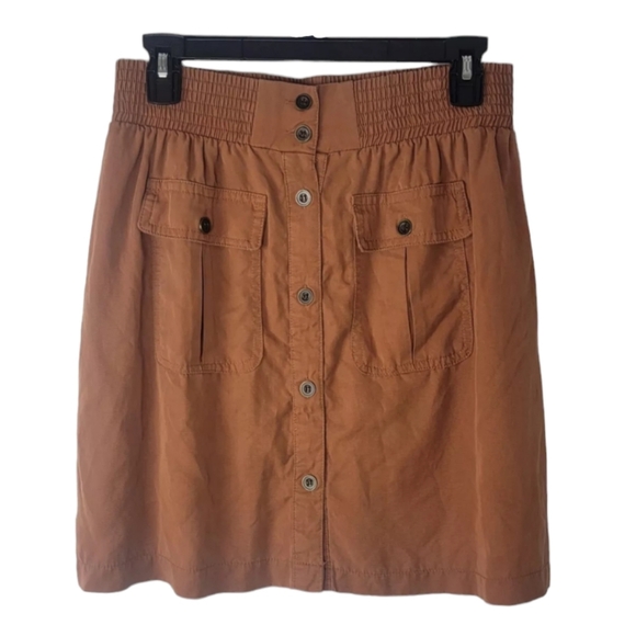 Lost in Lunar Smocked High Waist Midi Skirt Size 4 Brown Boho Earthy Pockets - Picture 1 of 3